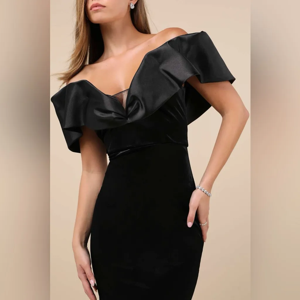 Lulus Coveted Luxury Black Velvet Off-the-Shoulder Maxi
Dress - Image 3