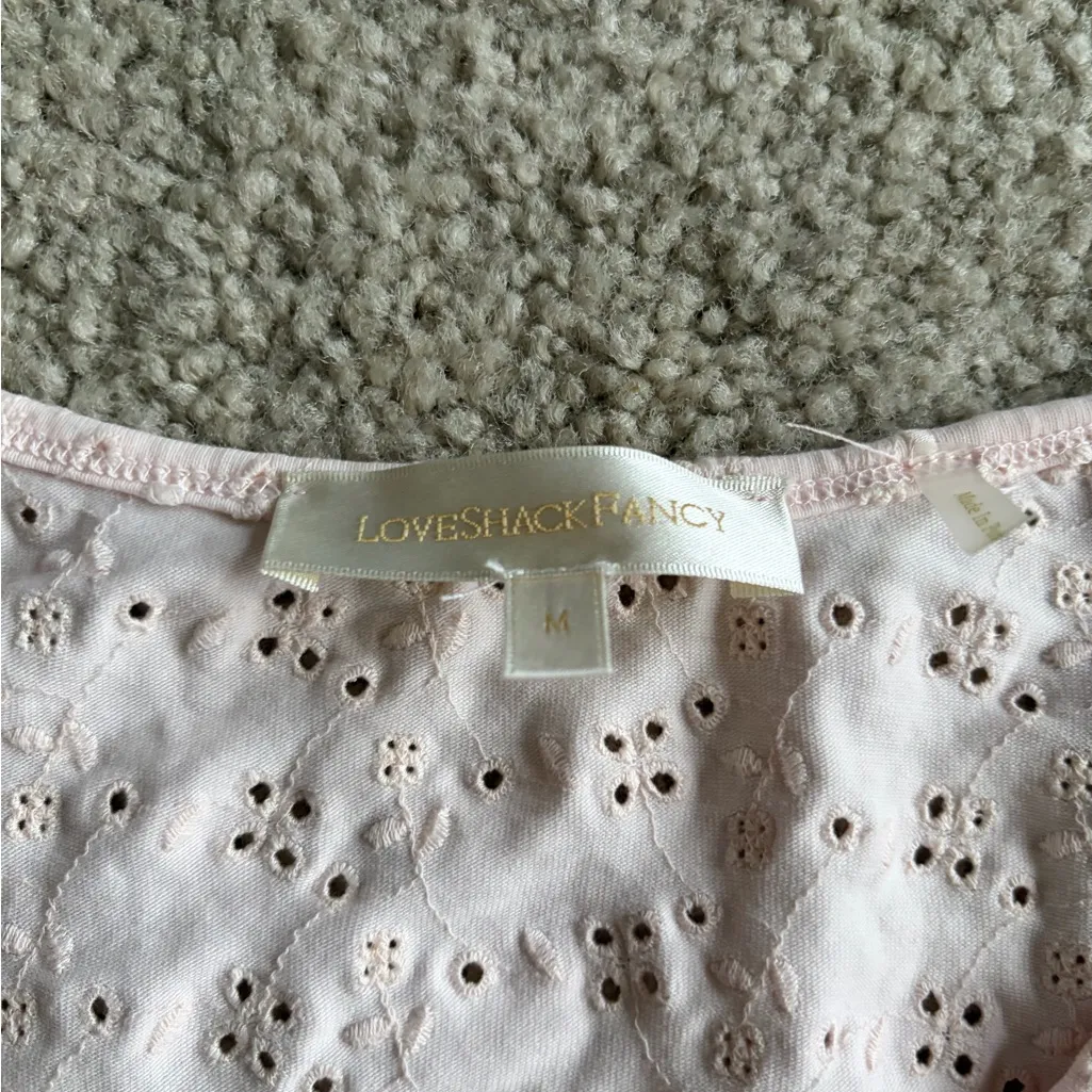 LoveShackFancy Light Pink Eyelet pink preppy bohemian boho Blouse size medium - Image 3
