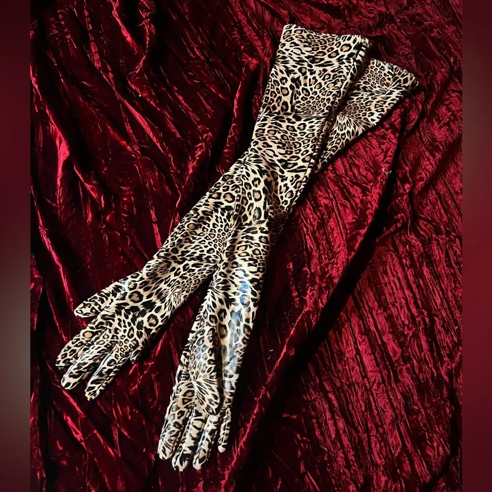 My own Leopard past forearm pleather glam gloves - Image 2