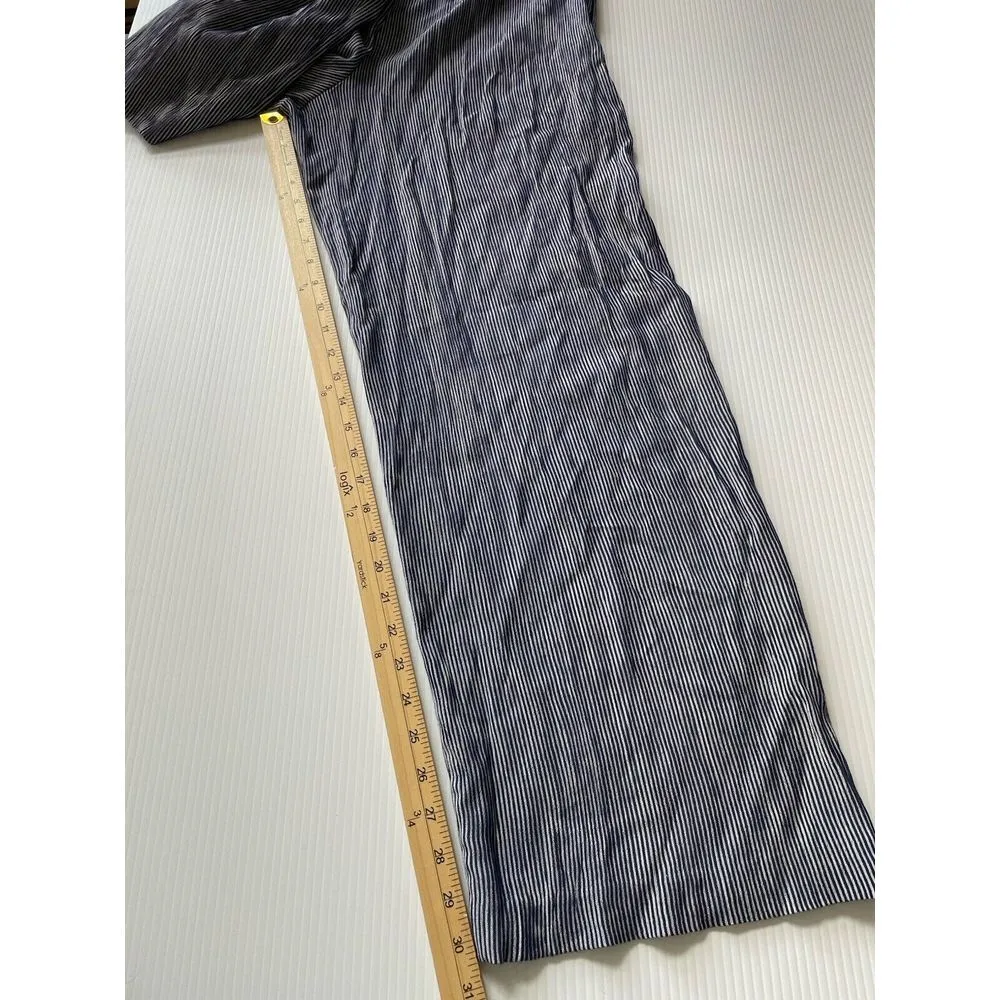 Eileen Fisher? Cotton Linen Wide Leg Pants Women's 12 Stripe Blue Made In Canada - Image 2