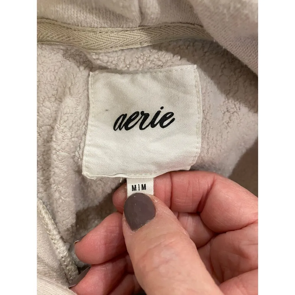 Aerie Sherpa Patchwork Hoodie Size Medium Ivory color - Image 7