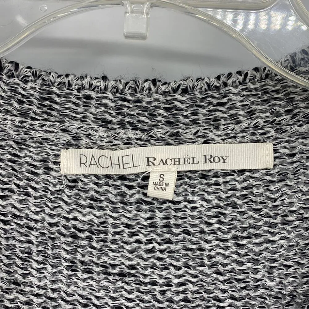 Rachel Roy short sleeve cropped cotton blend knit sweater grey black sz S - Image 2