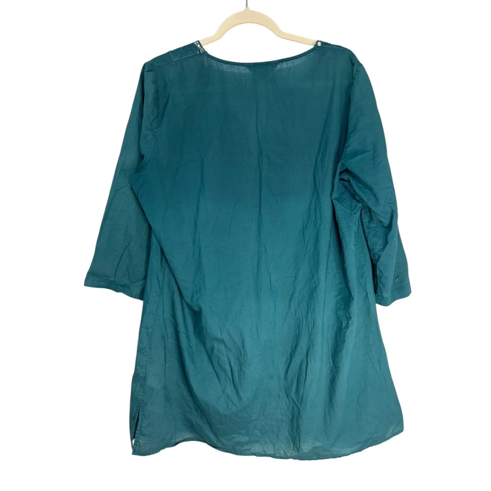 Lands End Teal Embroidered V Neck 3/4 Sleeve Tunic Top Women's Size M - Image 10