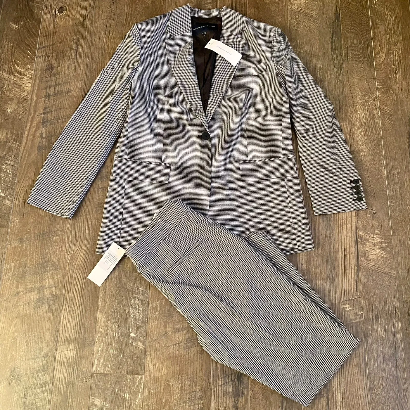 French Connection Women’s 6 Houndstooth Suit Set‎ Black White Preppy Office NWT - Image 2