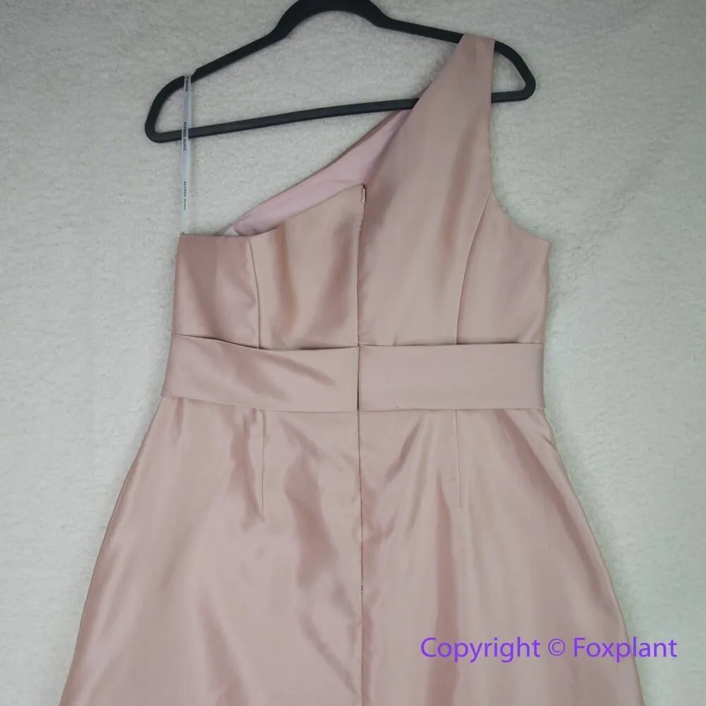 New! Alfred Sung Draped One-Shoulder Satin Maxi Dress in Toasted Sugar, size 14R - Image 12