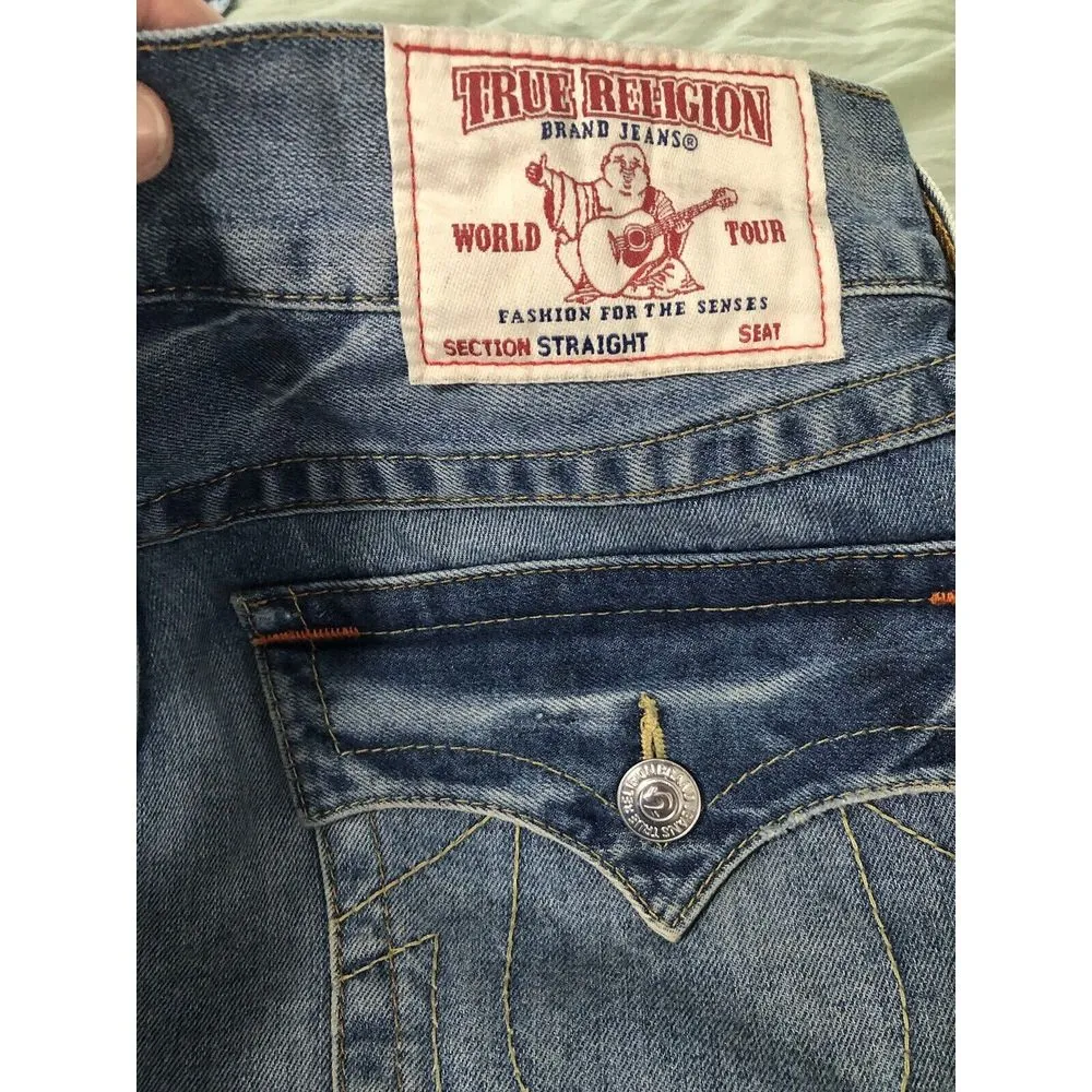 True Religion Jeans Womens Pockets Straight Leg Denim 32 Waist Measures‎ 36" Y2K - Image 9