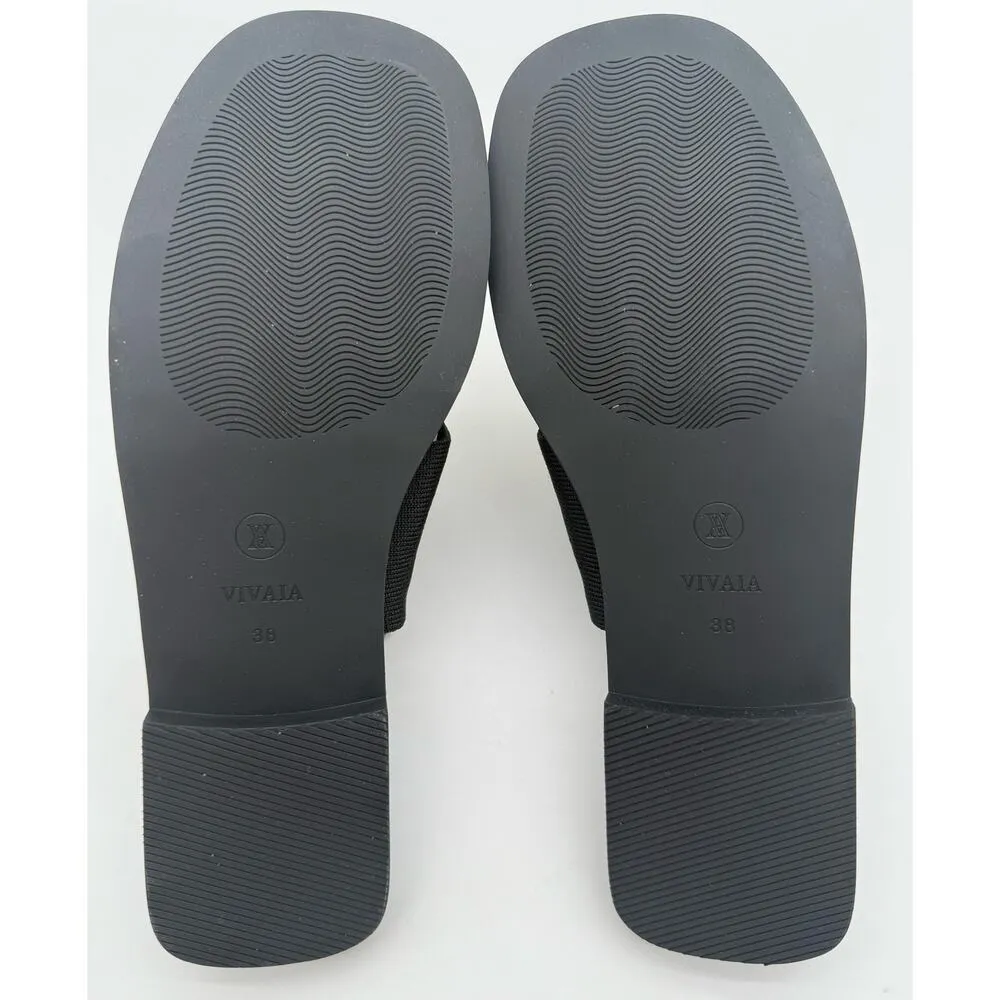 Vivaia Doris Square Toe Slide Sandal Old Money Knit Comfort Black Brown 7 - Image 3