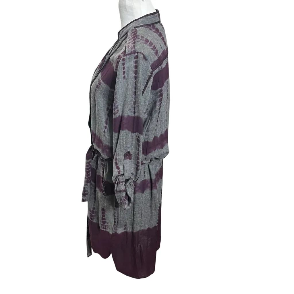 Tuckernuck Antik Batik Belted Shirt Dress Women’s Large Purple Gray Tie Dye - Image 7