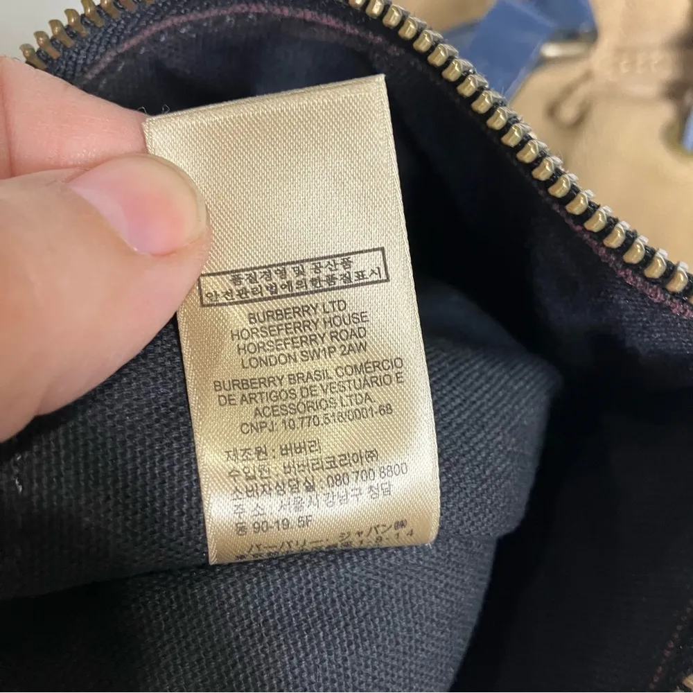 Burberry house check Heston bucket‎ bag blue tan canvas & leather flower tassels - Image 12