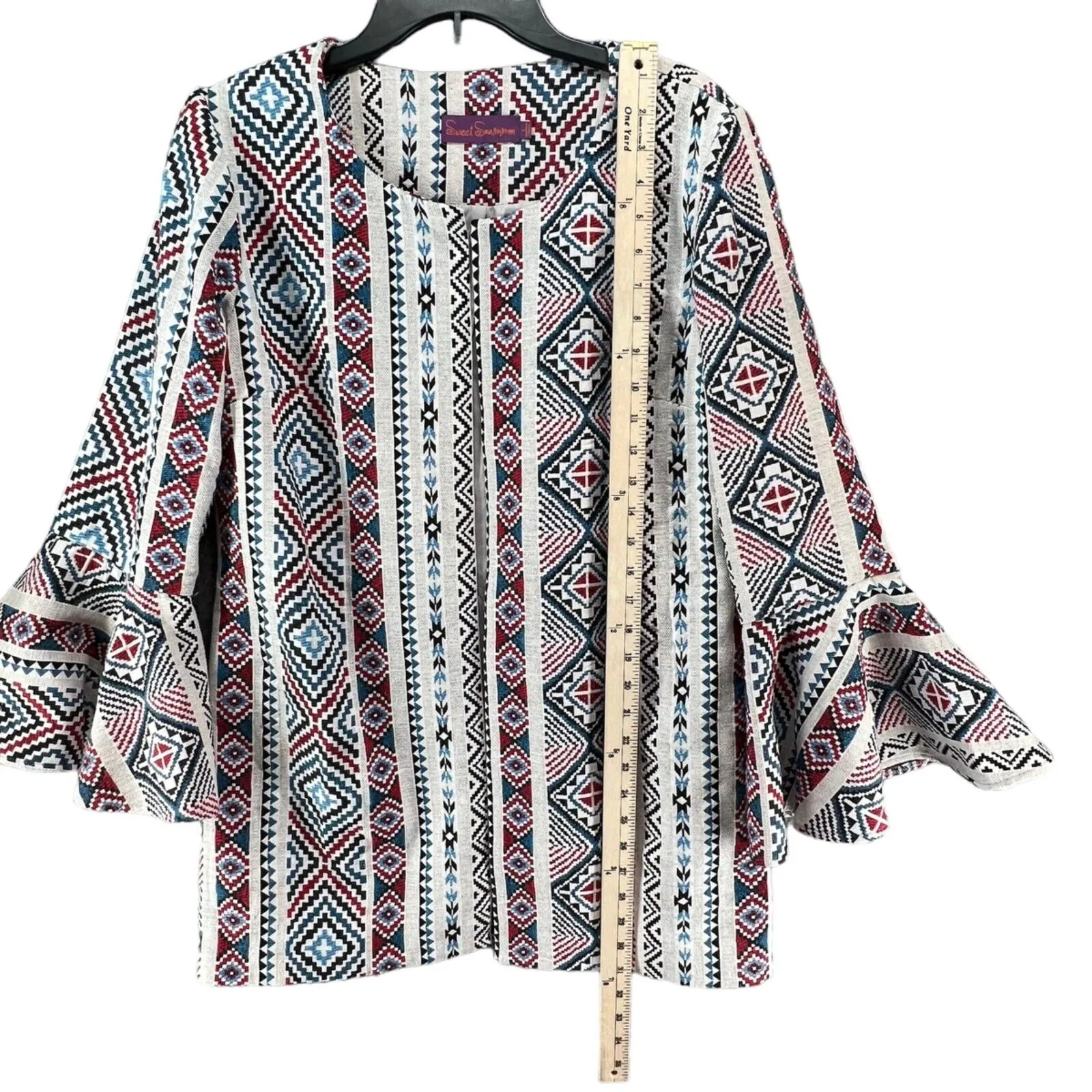 Sweet Sinammon Jacket L Multicolor Woven Aztec Open Bell Sleeves Boho Western White Size L - Image 6