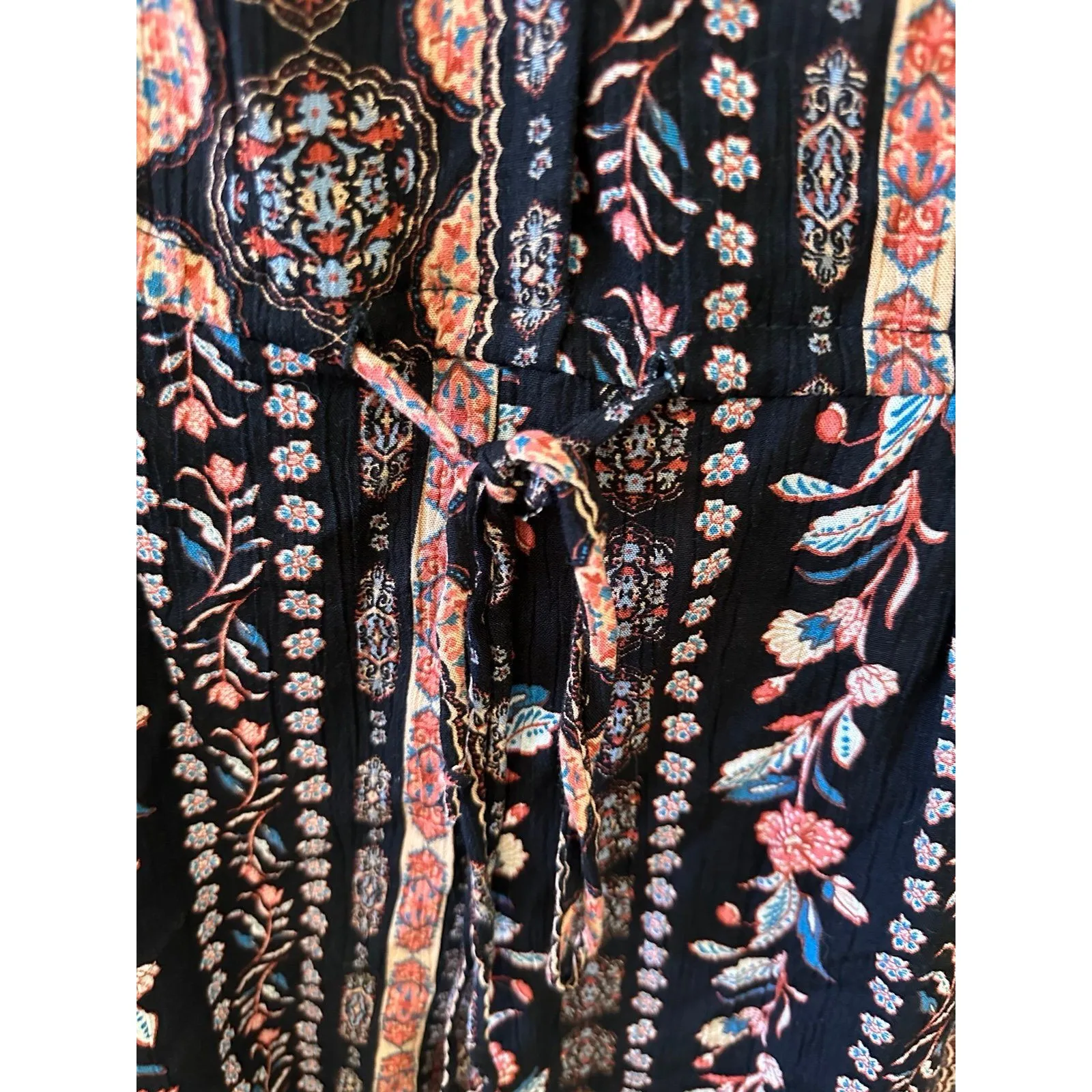 NWT As U Wish Medallion Floral Paisley Crinkle Drawstring Waist Playsuit Romper - Image 3