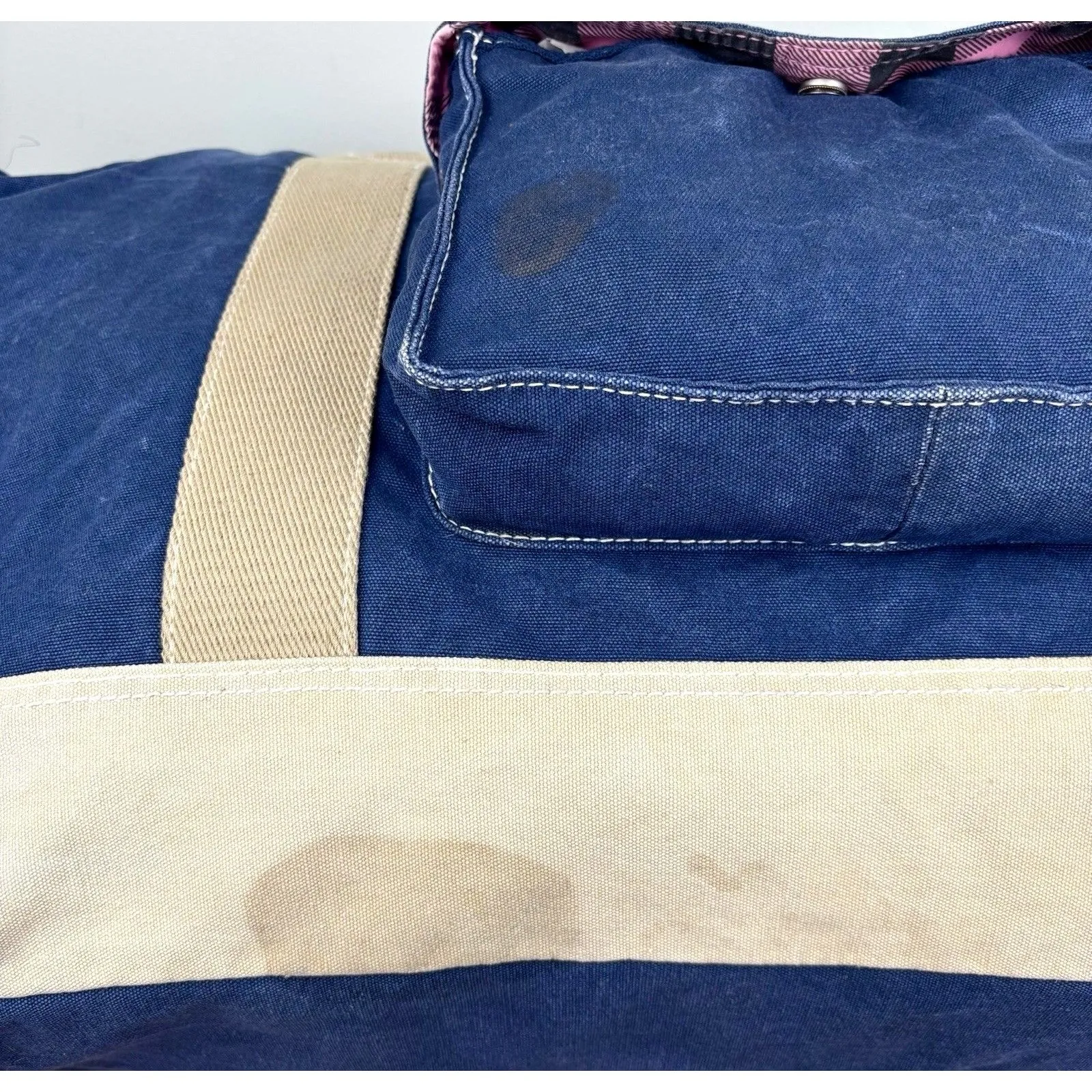 Y2K Victoria's Secret Pink Jumbo Blue Beige 32”x14” Canvas Duffle Bag - Image 7