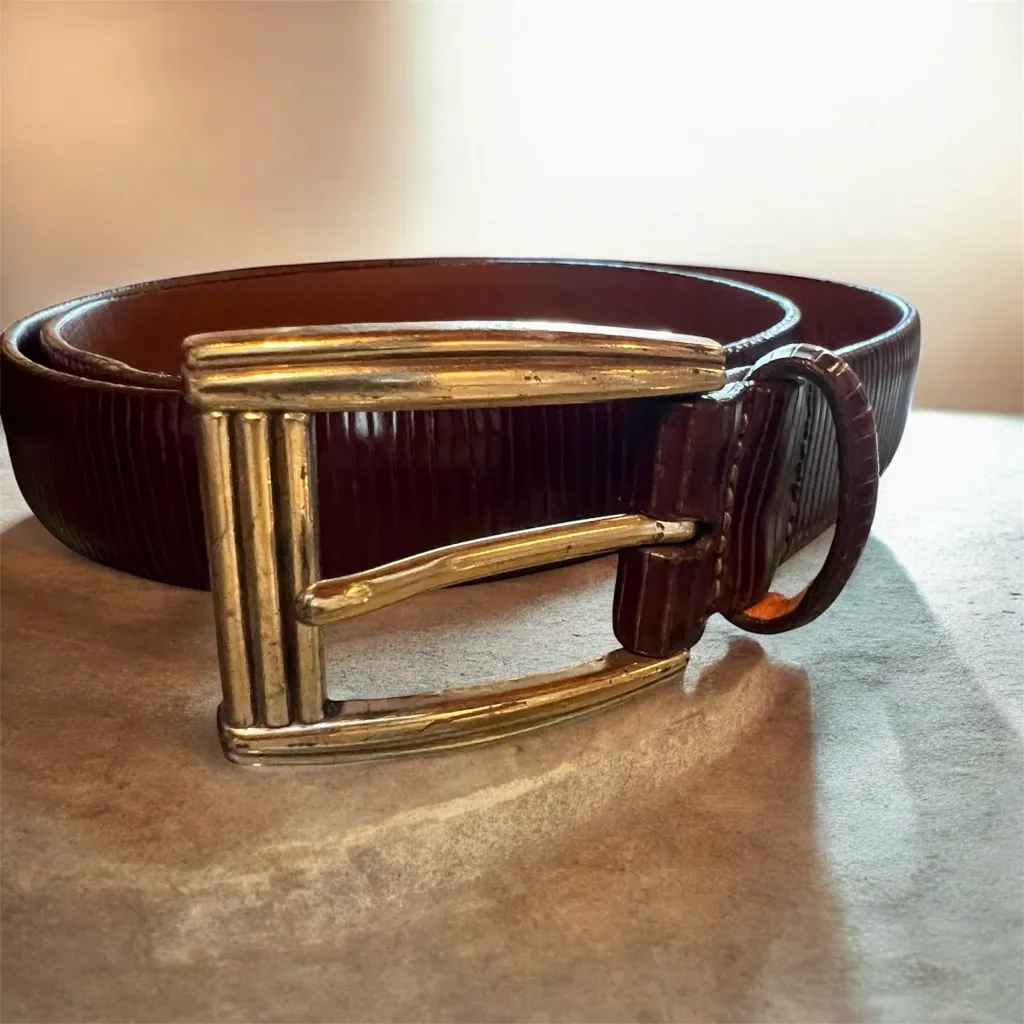 Brighton Brown Leather Belt Textured Glove Lining USA Made Unisex 36 Rich Color - Image 2