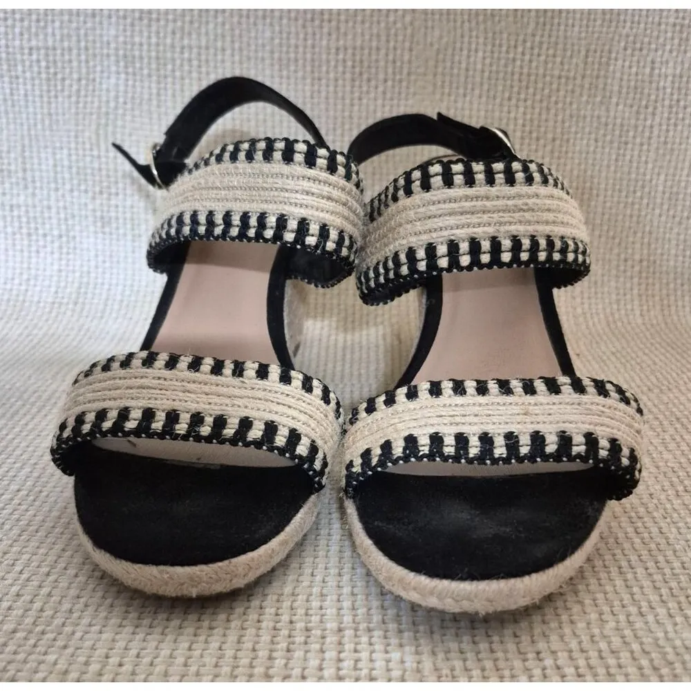 Old Navy Espadrille Block High Heel Sandals Size 9 Neutral Black Suede & Cream - Image 3