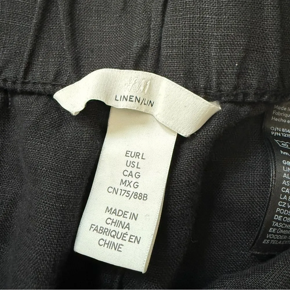 H&M Pull On Linen Pants Black Large Minimalist Classic Comfy - Image 2