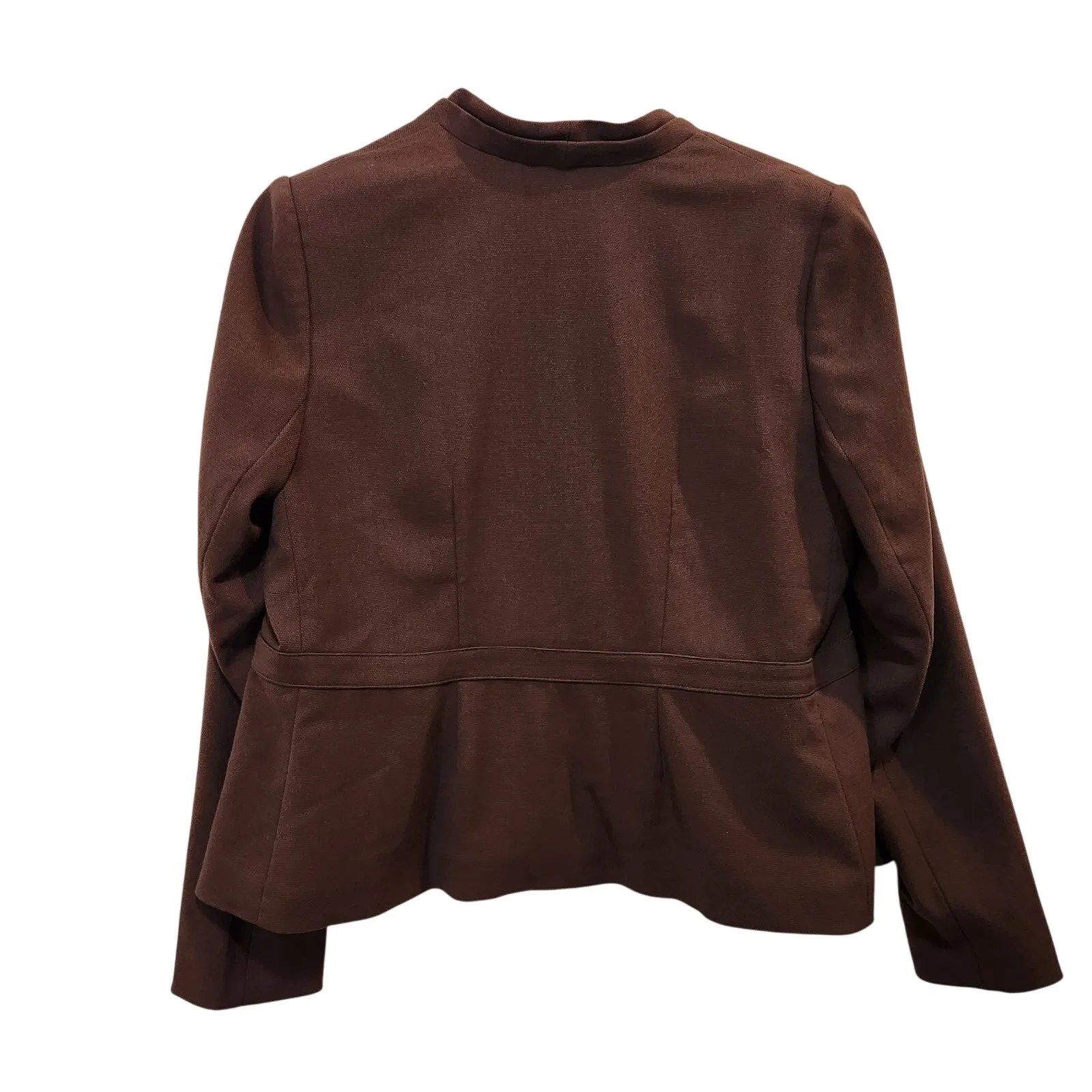 Lane Bryant Brown Hook & Eye Textured Tailored Stretch Blazer Jacket Size 16 - Image 2