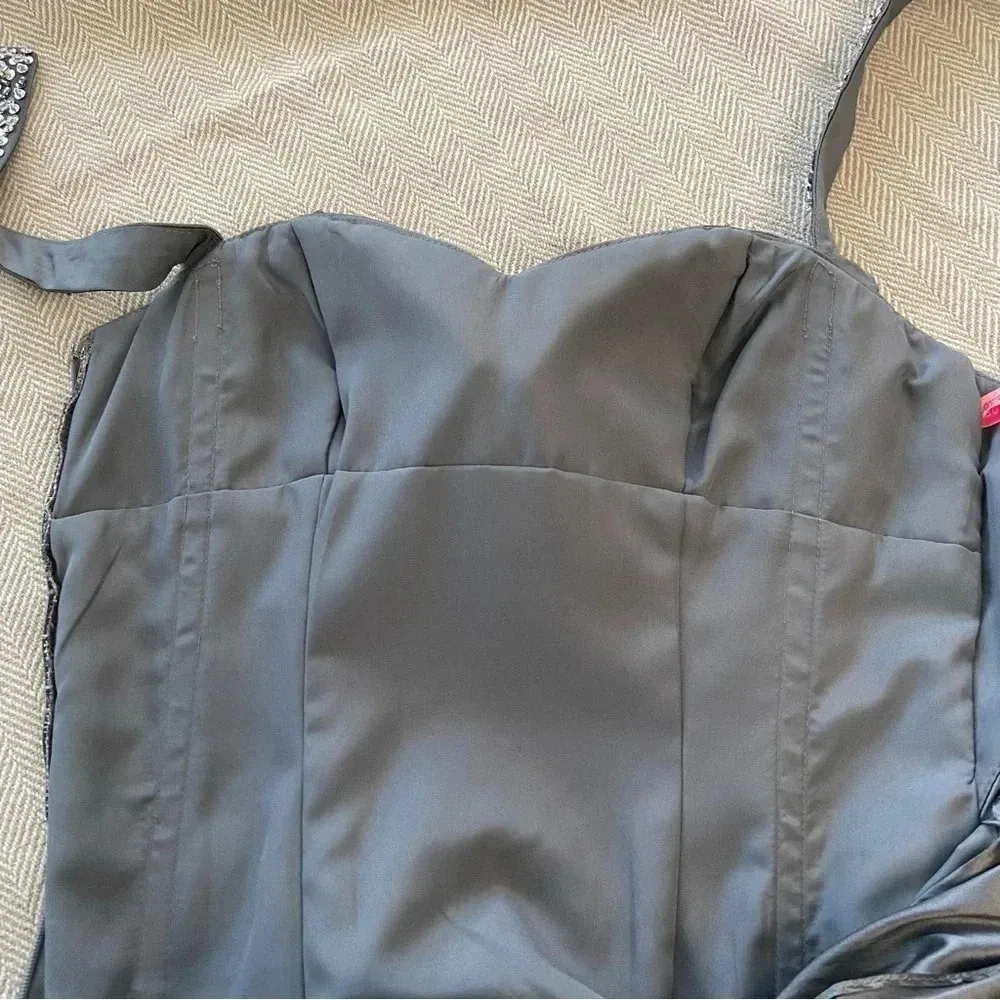 Flirt by Maggie Sotero Mermaid‎ Taffeta Halter Gray Size 6 - Image 5