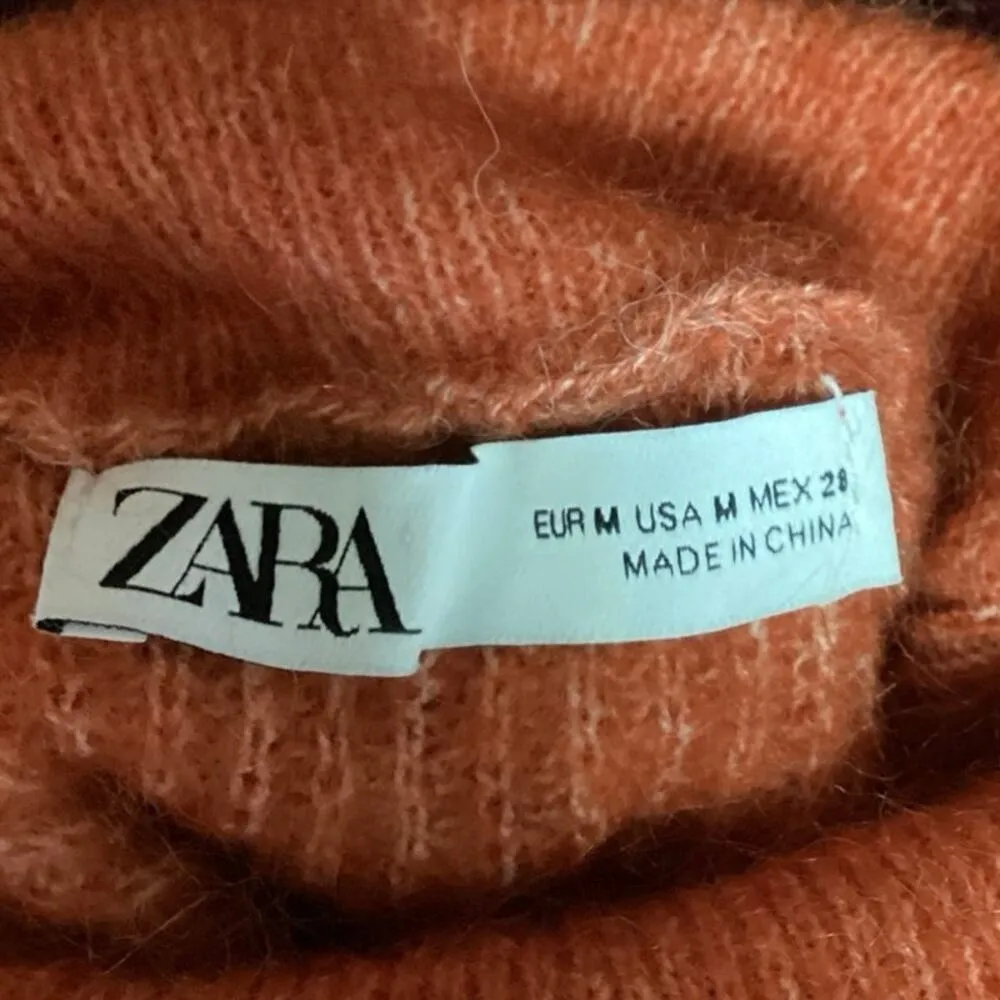 Zara Orange Wool Mohair Color block Turtleneck Long Sleeve Sweater Top M - Image 3