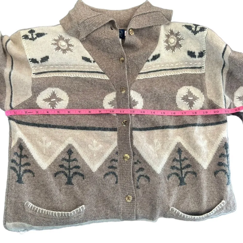 Vintage Bauhinia Angora Lambswool Cowichan Cardigan Sweater Taupe Cream Neutral Brown Size M - Image 6
