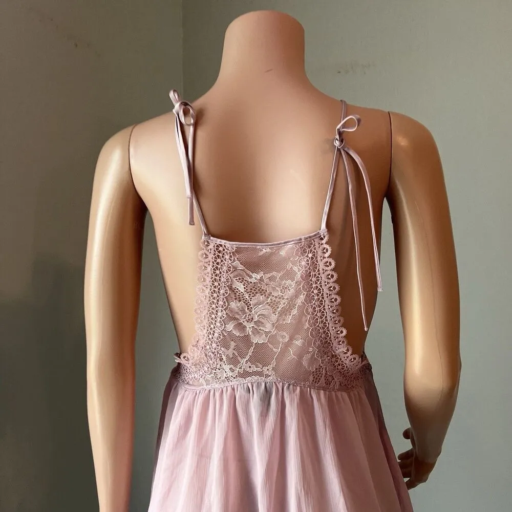 Victoria's Secret Pink Lace High-Neck Chemise LINGERIE Nightgown sz SMALL #15 - Image 7