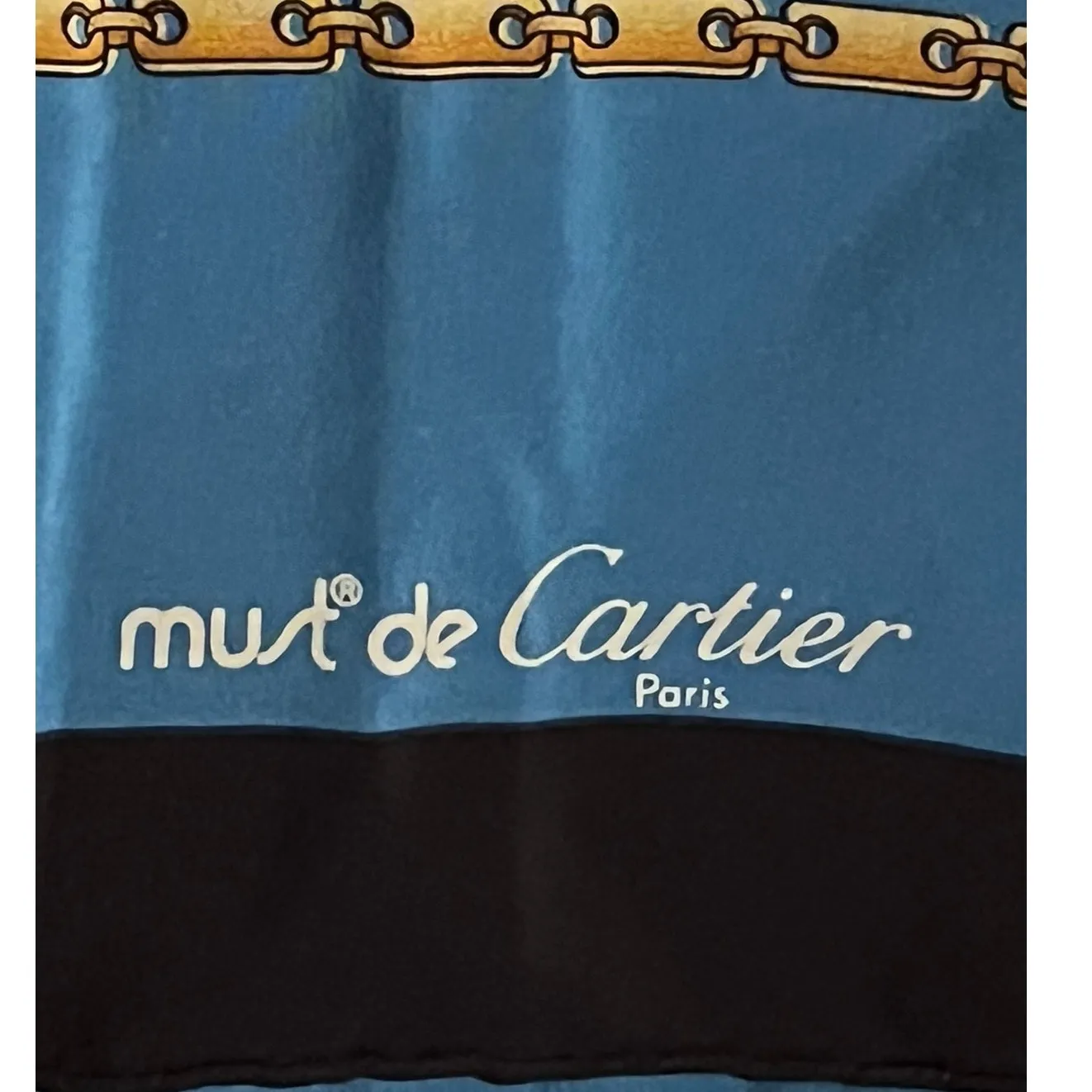 Cartier Must de Cartier Blue Silk Scarf with a chain motif Vintage 82 cm - Image 2