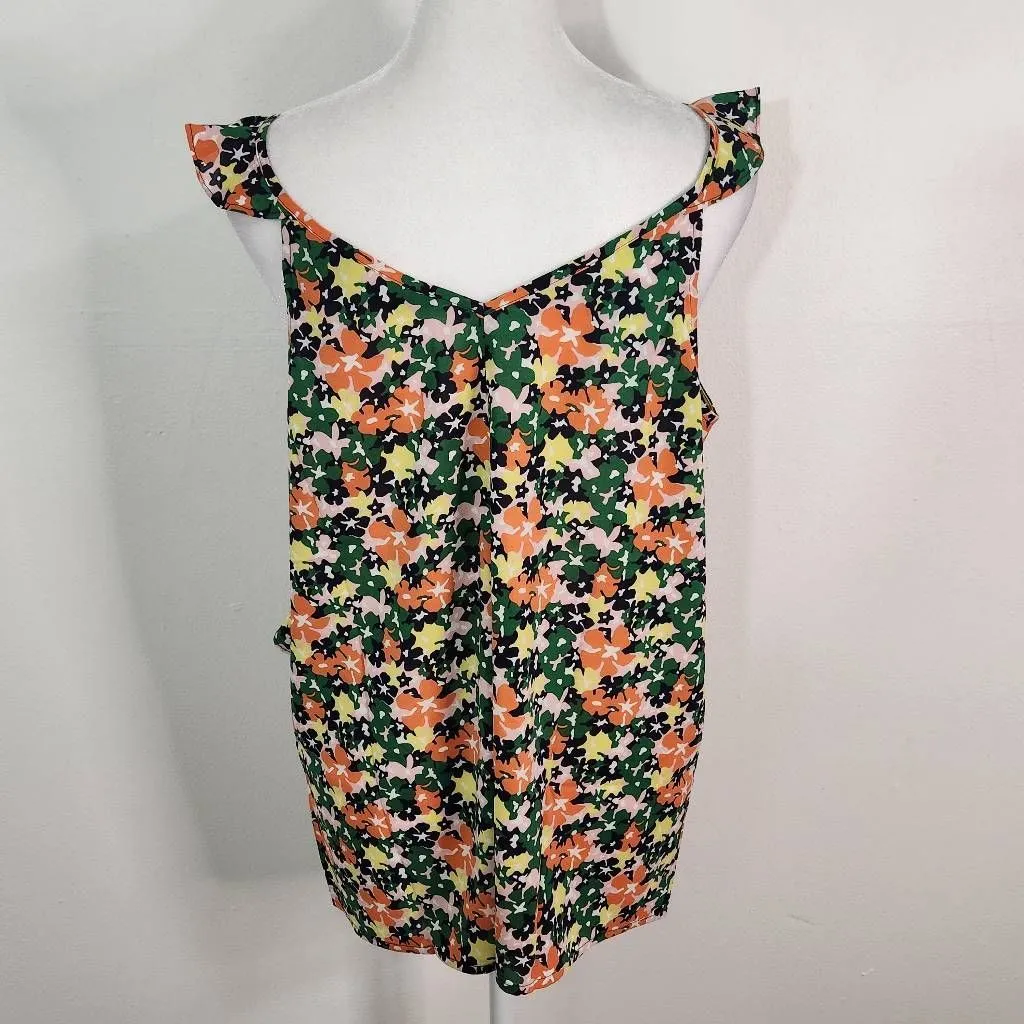 Du Jour Floral Blouse NWOT Size Medium Ruffle Floral Tank Green - Image 4