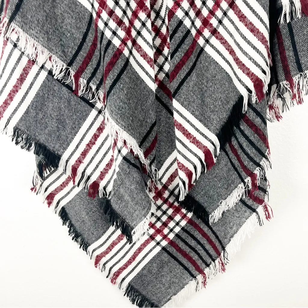 PLAID Fringe Hem Hoodie Front Closure Cabincore Poncho, One Size Size undefined - Image 8