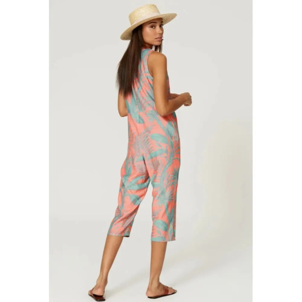 LoboRosa Red Oasis Palm Print Jumpsuit Size Medium Orange - Image 3