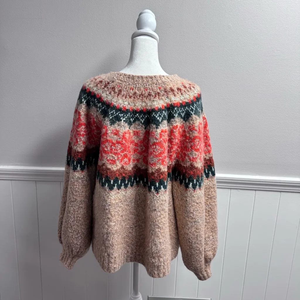 Free People Festive Frost Jumper Long Sleeve Knit Fair Isle Sweater Small - Image 12