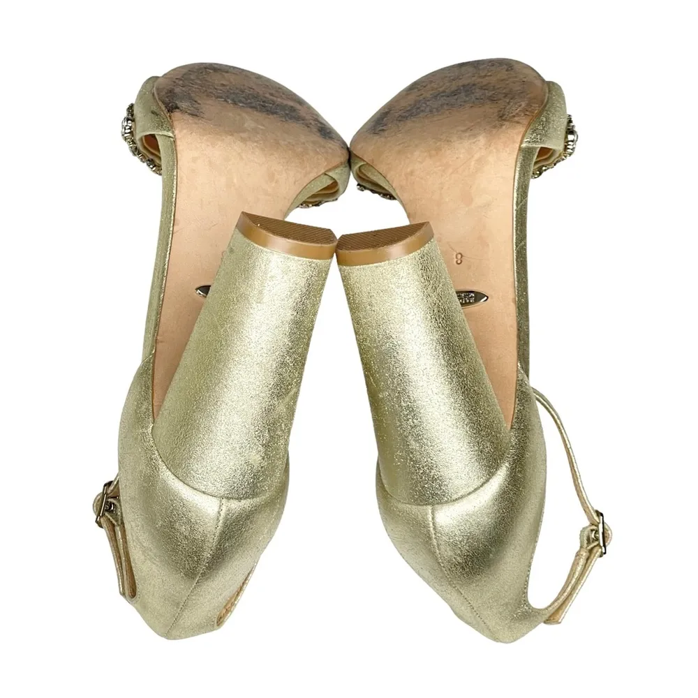 ❧ Barby Crystallized Heeled Sandals ❧ Gold Shimmery Leather ❧ 8M - Image 11