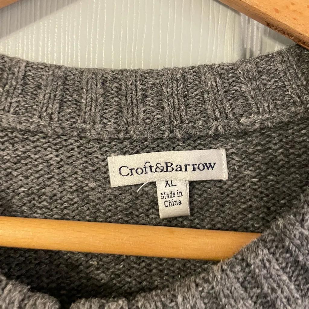 Croft & Barrow Women's XL Gray Full Zip Ramie Cardigan Cardinal Bird Embroidery - Image 3