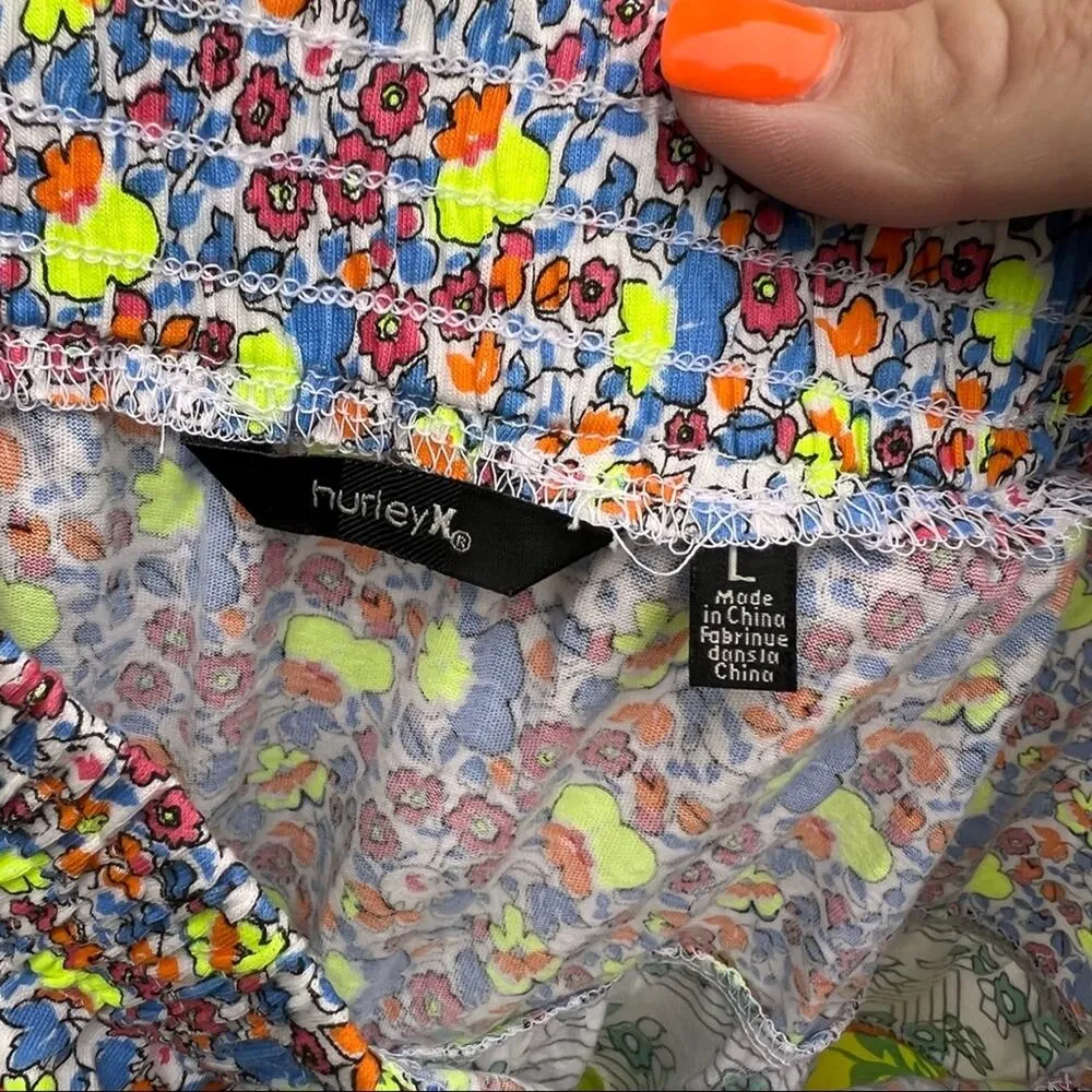 Hurley floral bright neon tiered mini skirt LARGE - Image 5