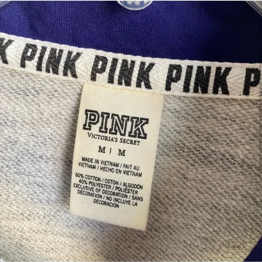 PINK Quarter Zip Sweatshirt Oversized Medium Grey & Purple Gray - Image 3