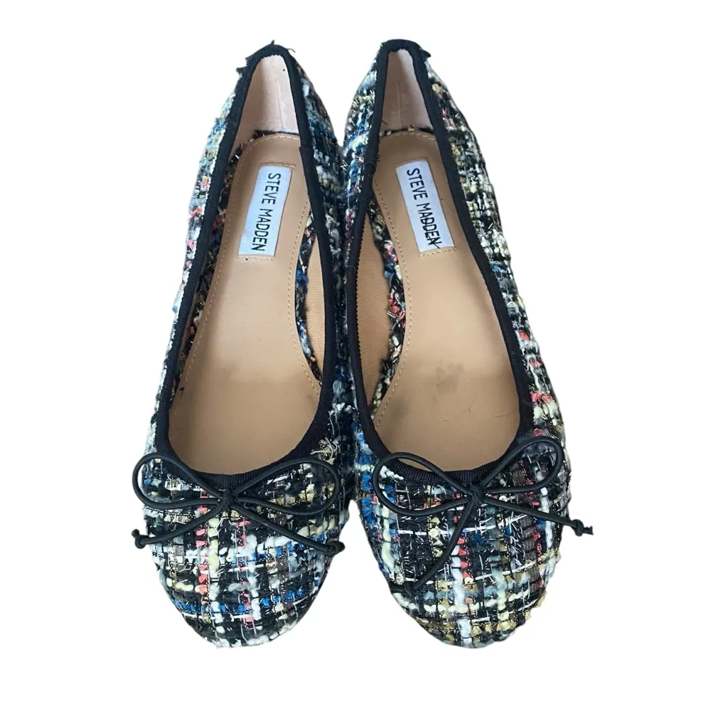 Steve Madden Black Cherish Tie Block Heel Slip On Tweed Ballet Flats size 7.5 - Image 2