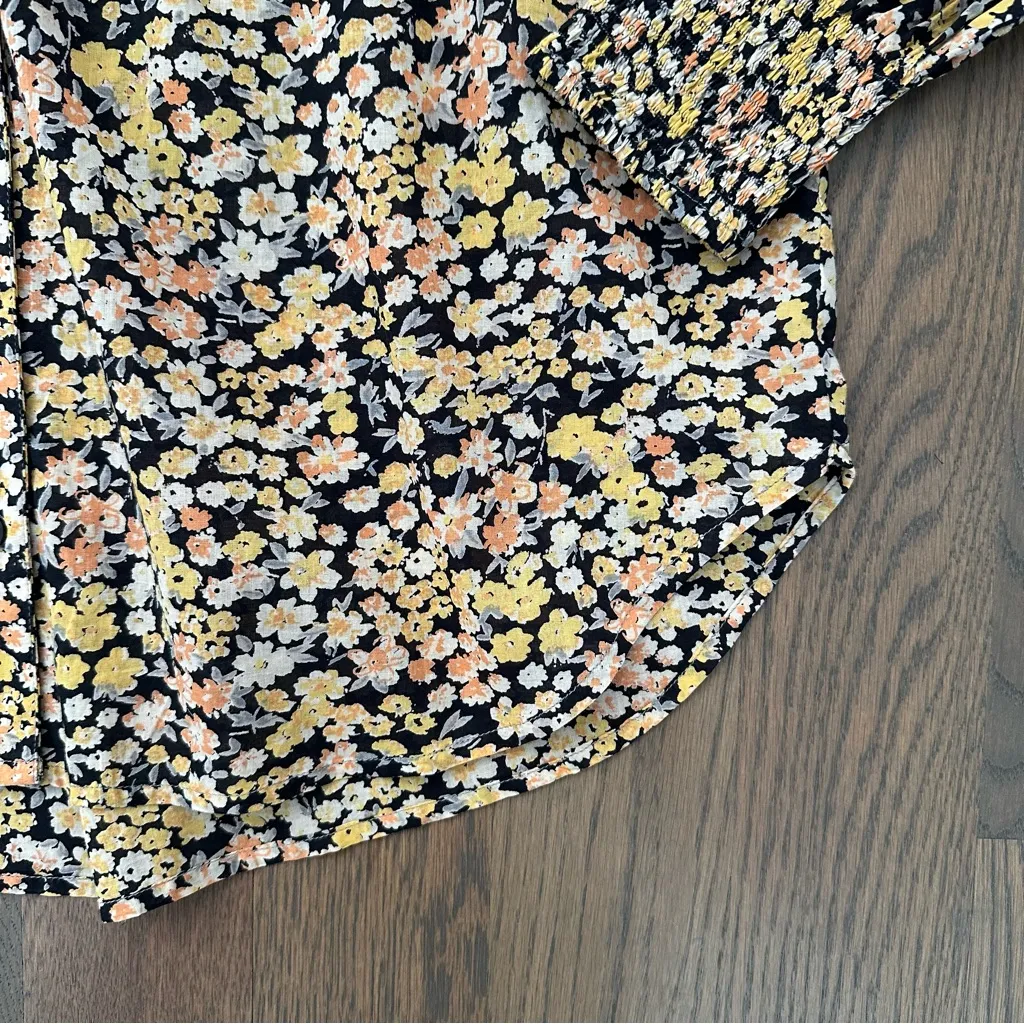 Apiece Apart Yerba Button Front Long Sleeve Blouse in Black Floral Size Small - Image 6