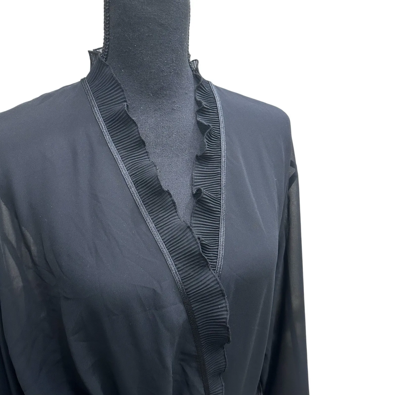 Oscar de la Renta Pink Label Black Sheer Robe Size XL Minimalist Quiet Luxury - Image 2