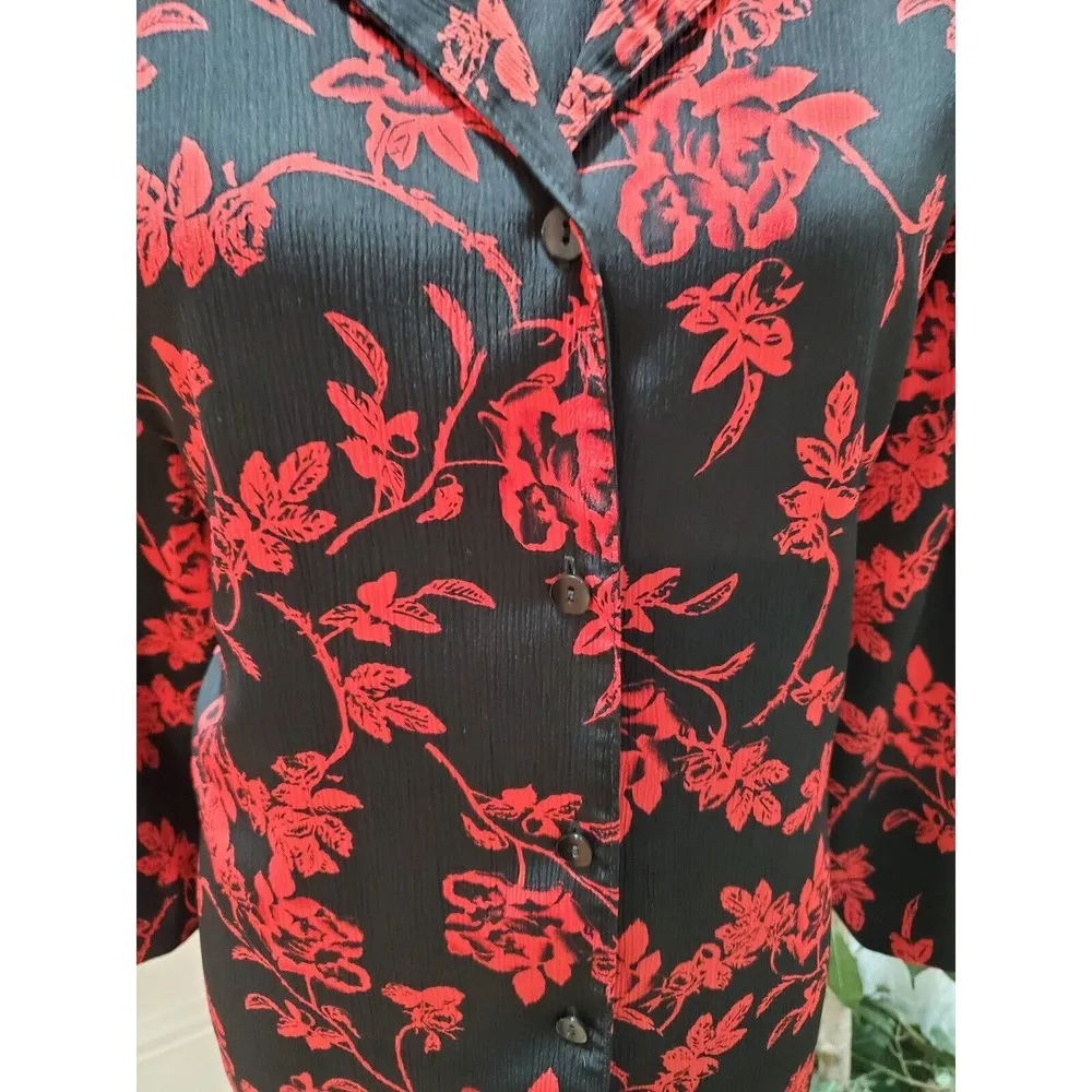 Kim Roger Women's Black Floral Polyester Buttons Front Long Sleeve Top Shirt 2X - Image 4