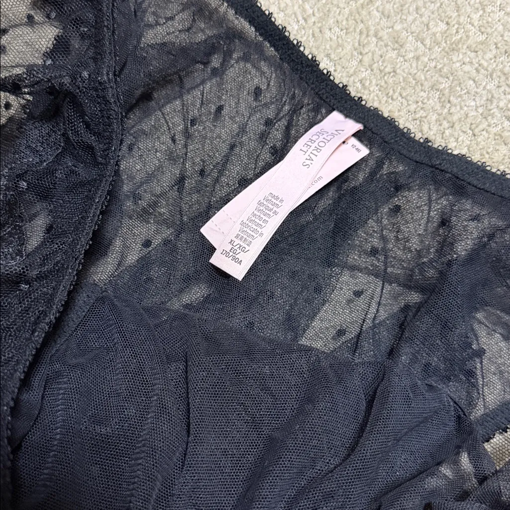 🔥VS Sheer Rose Dot Triangle Bralette & Flutter Panty Set  black - Image 4