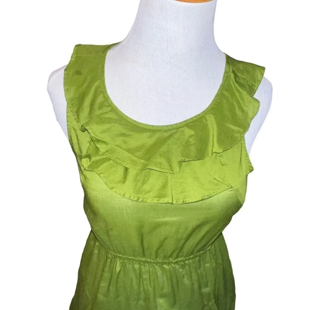 Anthropologie‎ Edme Esylite Green Shift Mini Dress Women Size 4 Ruffled Neckline - Image 2