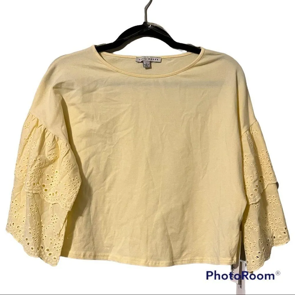 Haute Monde large women's yellow top ruffle eyelet half sleeves - Image 10