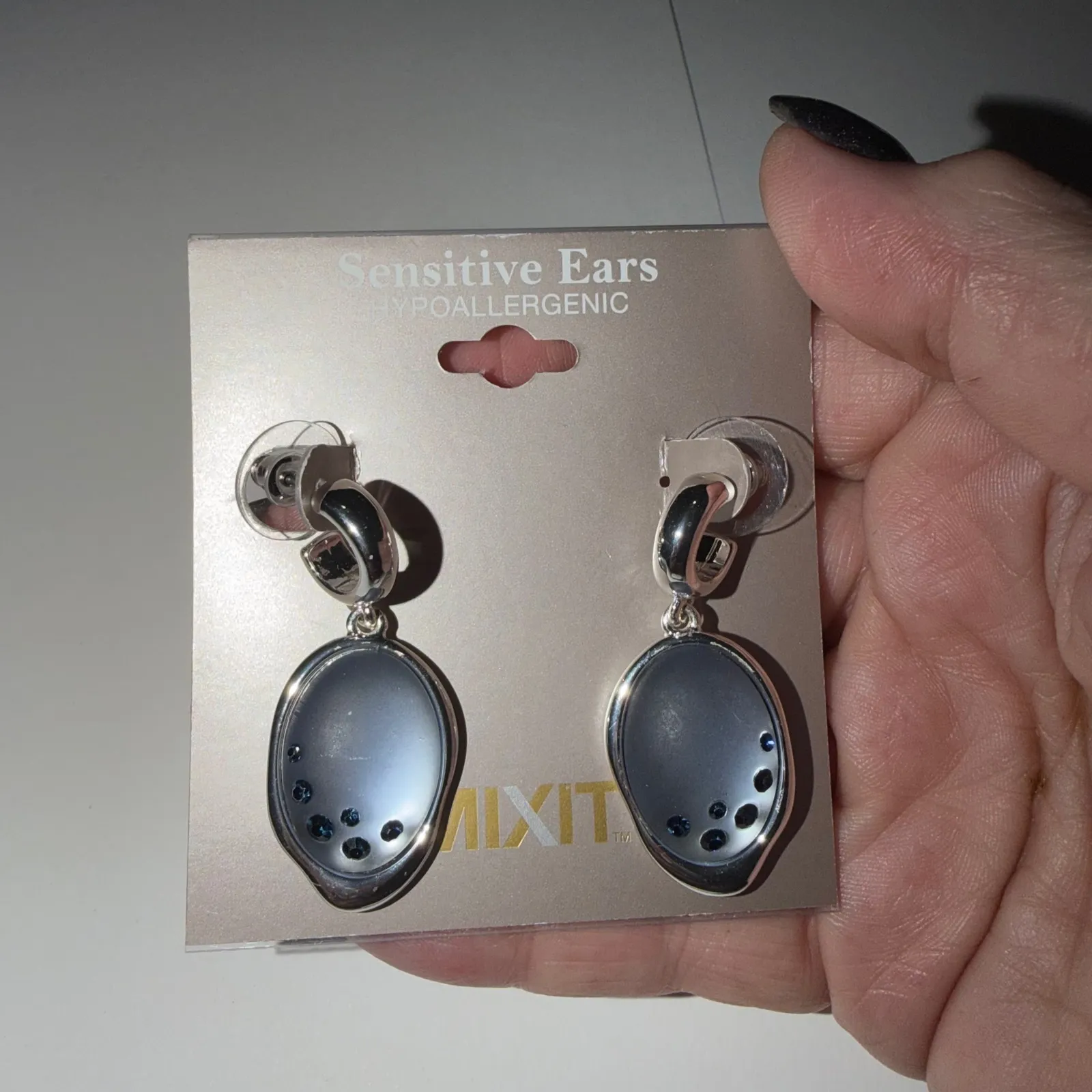 Mixit  Sensitive Ears Hypoallergenic Drop Earrings Silver Tone Oval Gem Accent - Image 2