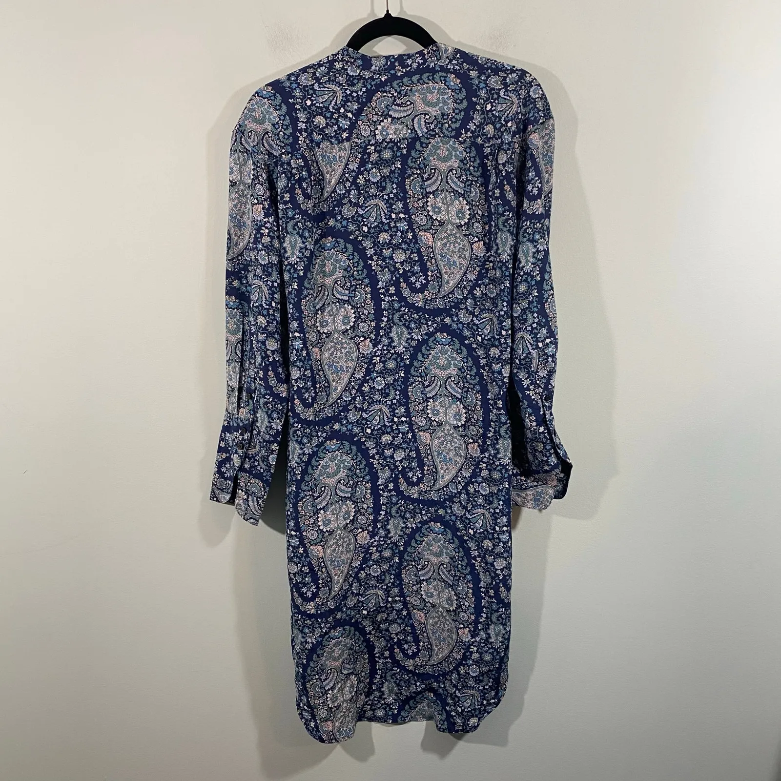 J.Crew Women Blue Paisley Tie-Front 100% Silk Shirt Dress Size 8 NWT #BB642 - Image 7