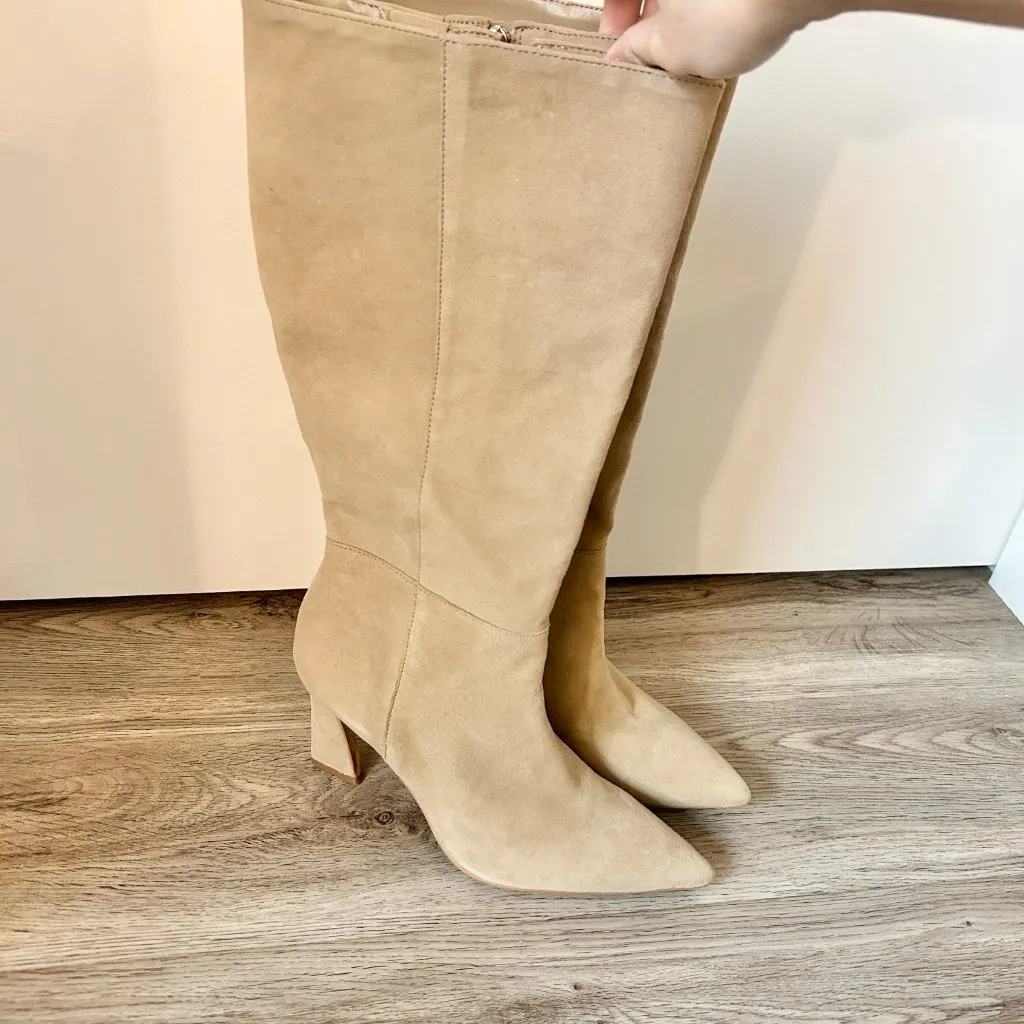 Vince Camuto Knee High Suede Pointed Toe Boots Tressara in Tan Size 9.5 NWT - Image 3