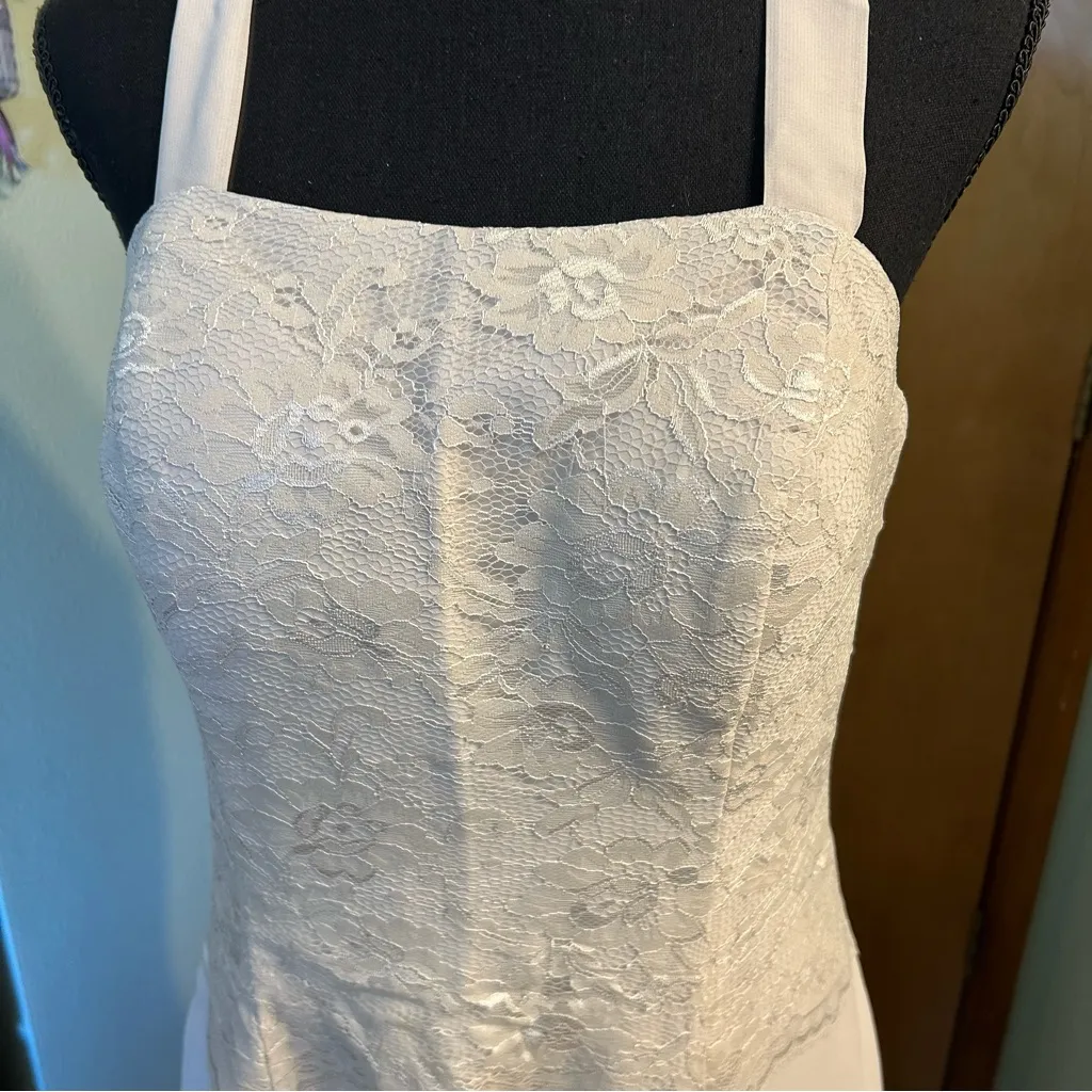 NWOT off white chiffon sleeveless wedding dress size 12 lace matching jacket - Image 6