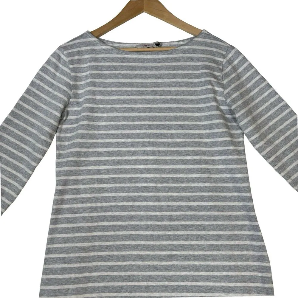 Vineyard Vines Dress Sz S Shirt‎ Gray White Striped Cotton 3/4 Sleeves - Image 2