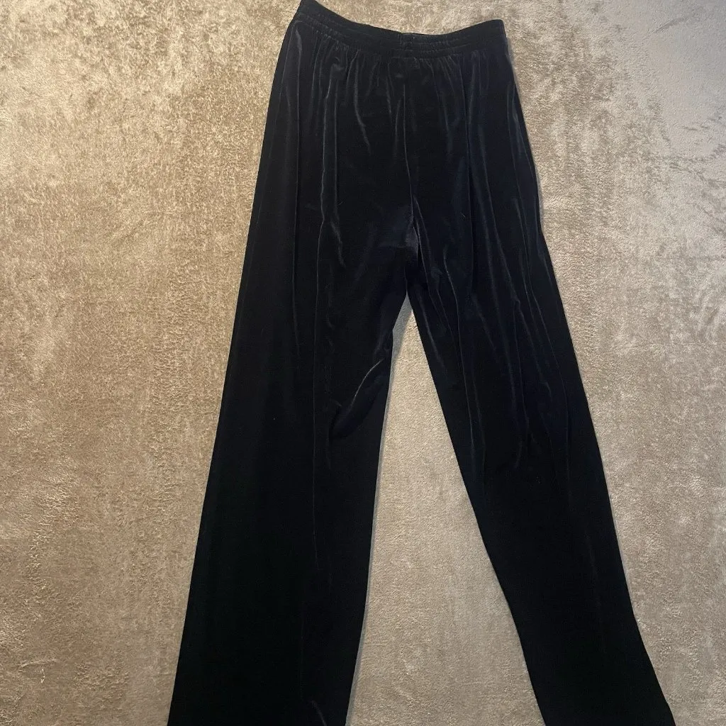 COLDWATER CREEK Pants Womens 6 Black Velour Velvet Stretch High Rise Relaxed Fit - Image 3