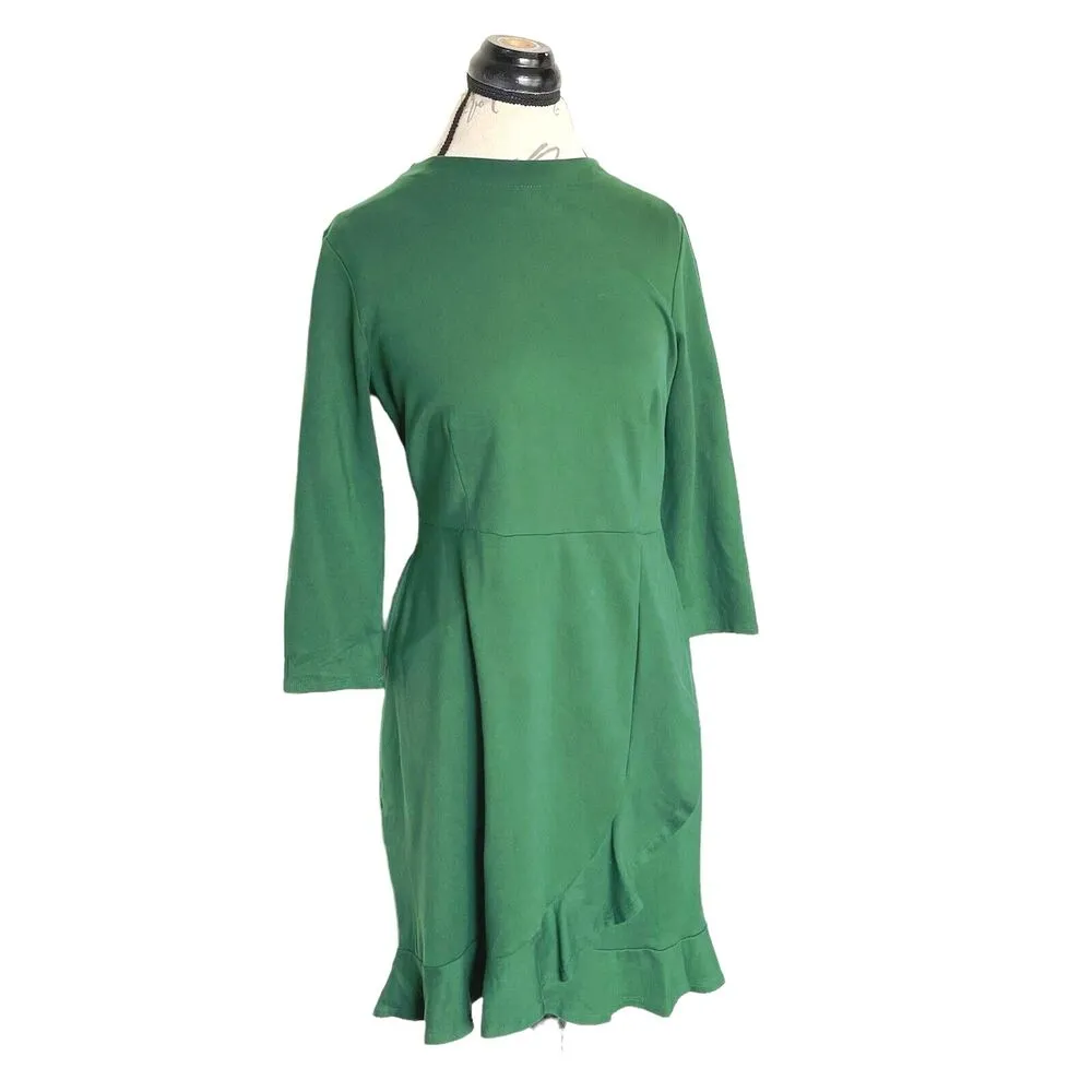 J. Jill Ponte Womens Dress Size Small Green Knit Ruffle Office Work Wear Career - Image 3
