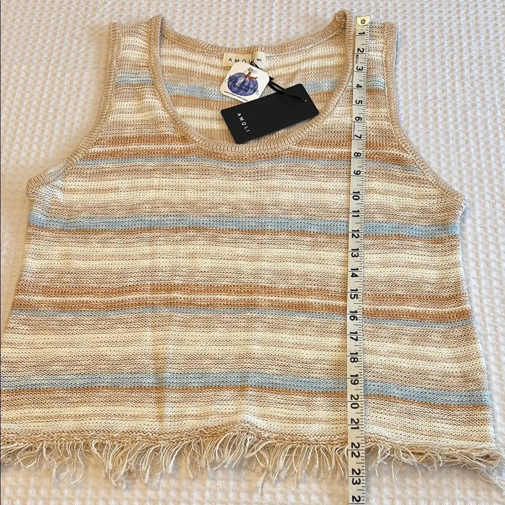 NEW! Women's M/L Striped Sleeveless Sweater Top Cream Tan Blue Boho Lightweight Size M - Image 8