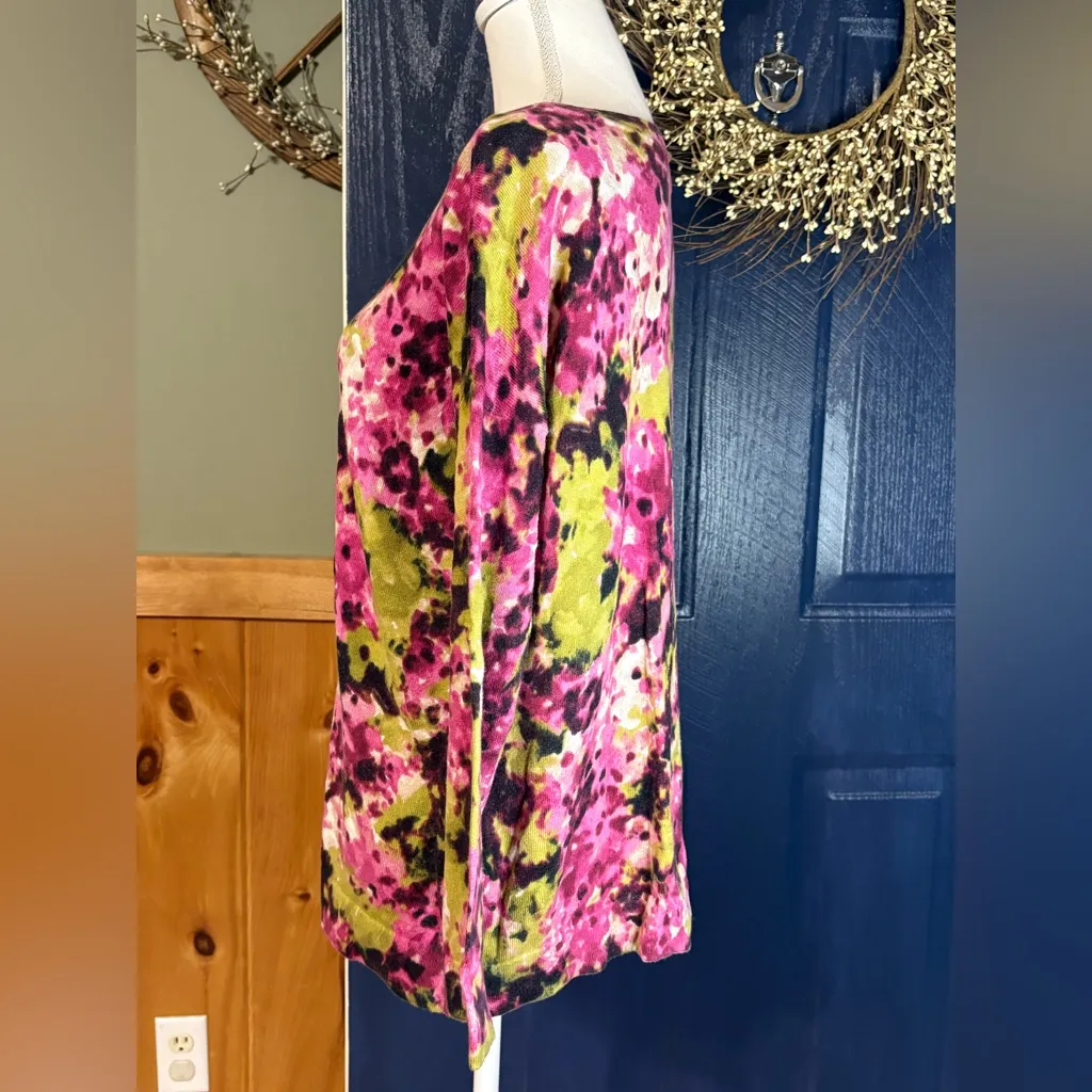 J Jill Long Sleeve All Over Floral Print Lightweight Sweater Women's Size Small Pink - Image 3