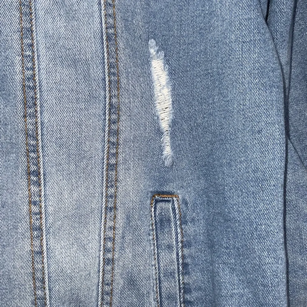 CI SONO Denim Blue Jean Ripped Distressed Trucker Jacket Size 1X - Image 6